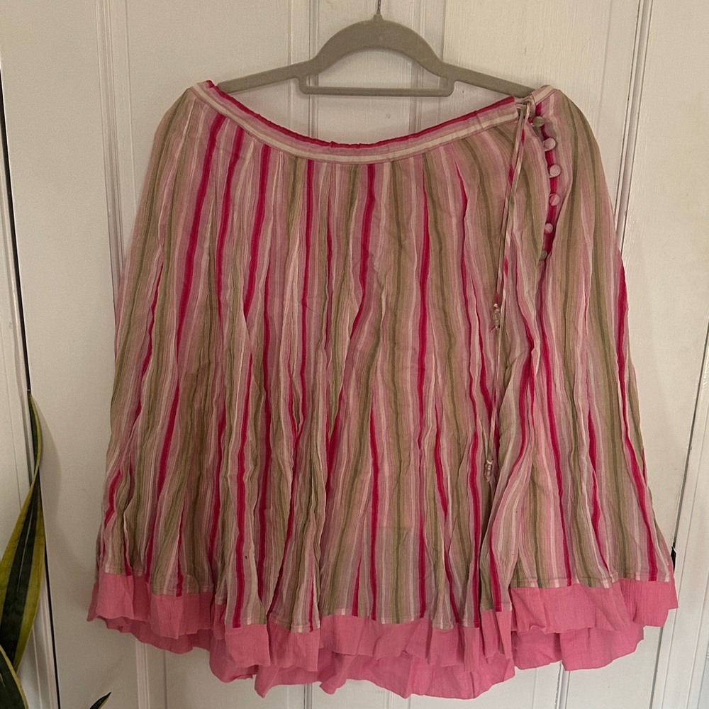 J. Crew Pink and Green Striped A-Line Skirt